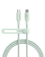 Anker 543 USB-C to USB-C bio-braided charging cable, durable and flexible for fast device charging, shown with close-up of braided design.