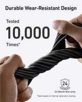 Anker 543 USB-C to USB-C charging cable with bio-braided design, durable and flexible for charging devices.