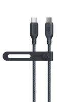 Anker 543 USB-C to USB-C charging cable with bio-braided design, shown in a close-up view of the cable’s durable connector end.