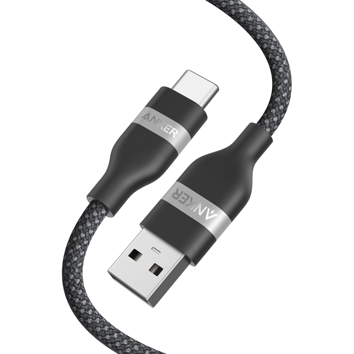 Anker upcycled braided USB-A to USB-C cable in 3 ft and 6 ft lengths, with durable braided design on a white background.