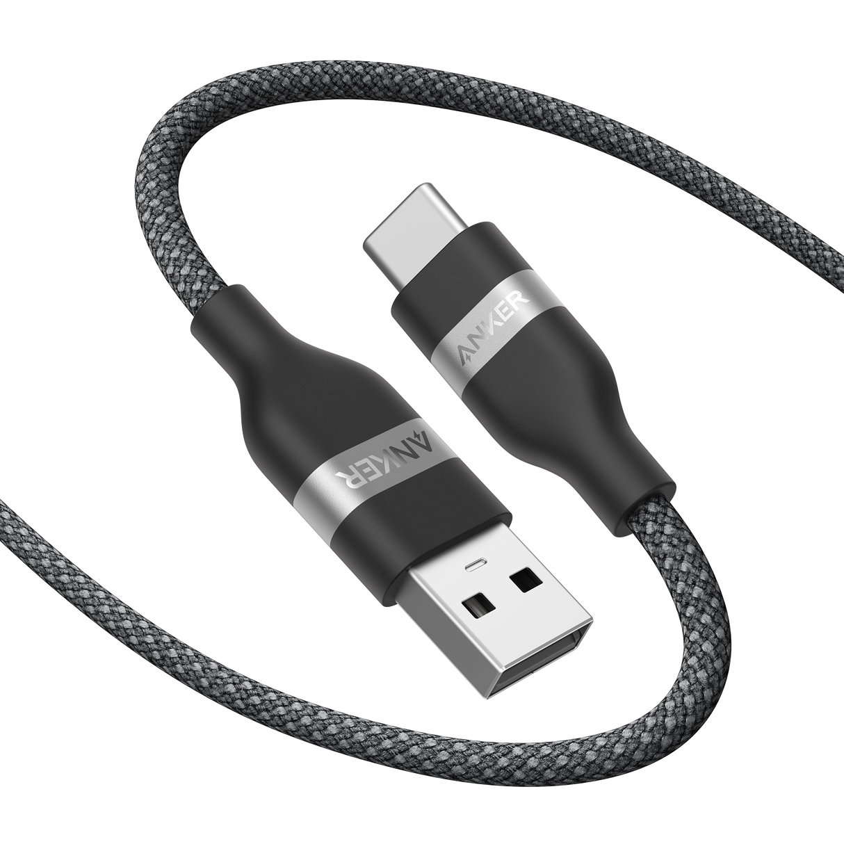 Anker upcycled braided USB-A to USB-C cable, 3 ft and 6 ft lengths, shown with braided fabric exterior and USB connectors.