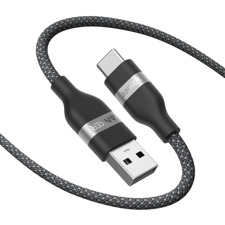 Anker upcycled braided USB-A to USB-C cable, 3 ft and 6 ft lengths, shown with braided fabric exterior and USB connectors.