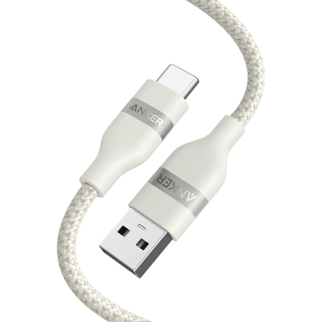 Anker upcycled braided USB-A to USB-C cable, available in 3 ft and 6 ft lengths, shown with connectors and braided design.