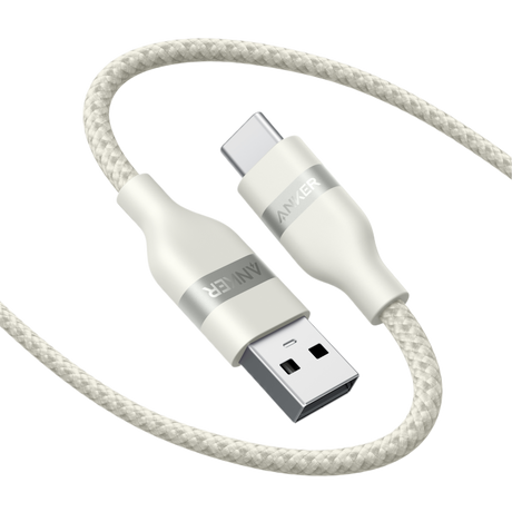Anker upcycled-braided USB-A to USB-C cable, 3 ft and 6 ft lengths, showing durable braided design and USB connectors.