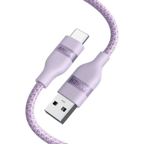 Anker upcycled braided USB-A to USB-C cable, 3 ft or 6 ft length, shown coiled with durable braided design