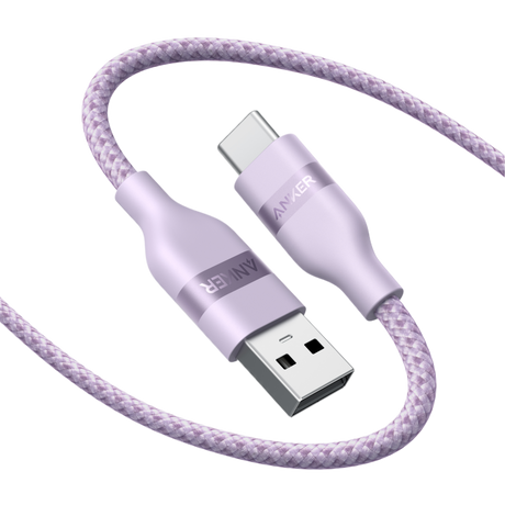 Anker upcycled braided USB-A to USB-C cable in 3 ft and 6 ft lengths, showing the durable braided design and connectors.