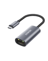 Anker PowerExpand USB-C to Gigabit Ethernet Adapter showing a compact black adapter with USB-C and Ethernet ports.