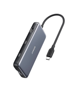 Anker 555 USB-C Hub charging only with multiple ports, compact design, and sleek black finish for versatile connectivity.