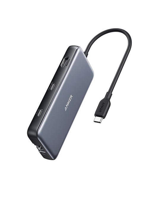 Anker 555 USB-C Hub charging only with multiple ports, compact design, and sleek black finish for versatile connectivity.