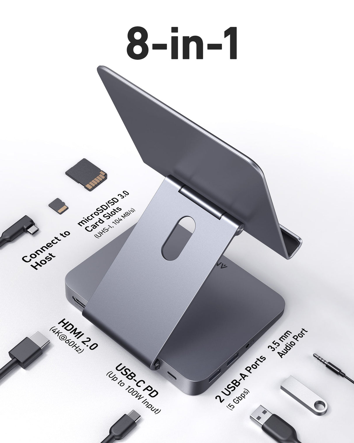 Anker <b>551</b> USB-C Hub (8-in-1, Tablet Stand)-AKD Ink