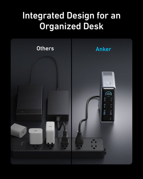 Anker Prime 14-in-1 charging docking station with dual display ports and 160W power output on a sleek black device.