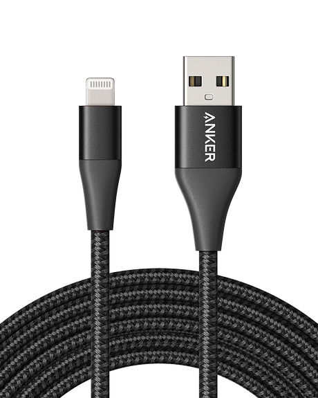 Anker 551 USB-A to Lightning charging cable in 3ft, 6ft, or 10ft length, showing the cable with USB-A and Lightning connectors.