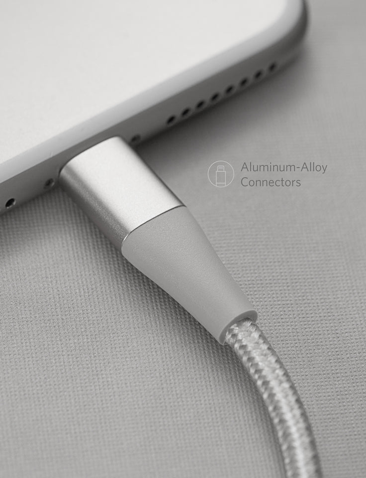 Anker 551 USB-A to Lightning charging cable, available in 3, 6, and 10 feet lengths, shown connected to a device.