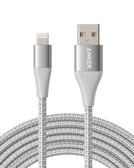 Anker 551 USB-A to Lightning charging cable in various lengths, with a close-up of the black cable and connector ends.