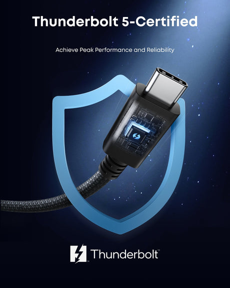 Anker Prime Thunderbolt 5 cable in 3.3 ft and 1.7 ft lengths, featuring 80Gbps data transfer and 240W power delivery.