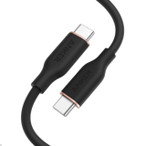 Anker 643 USB-C to USB-C silicone charging cable, flexible and durable for fast device charging, shown in a close-up image.
