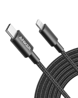Anker 331 USB-C to Lightning charging cable with white braided design on a plain background.