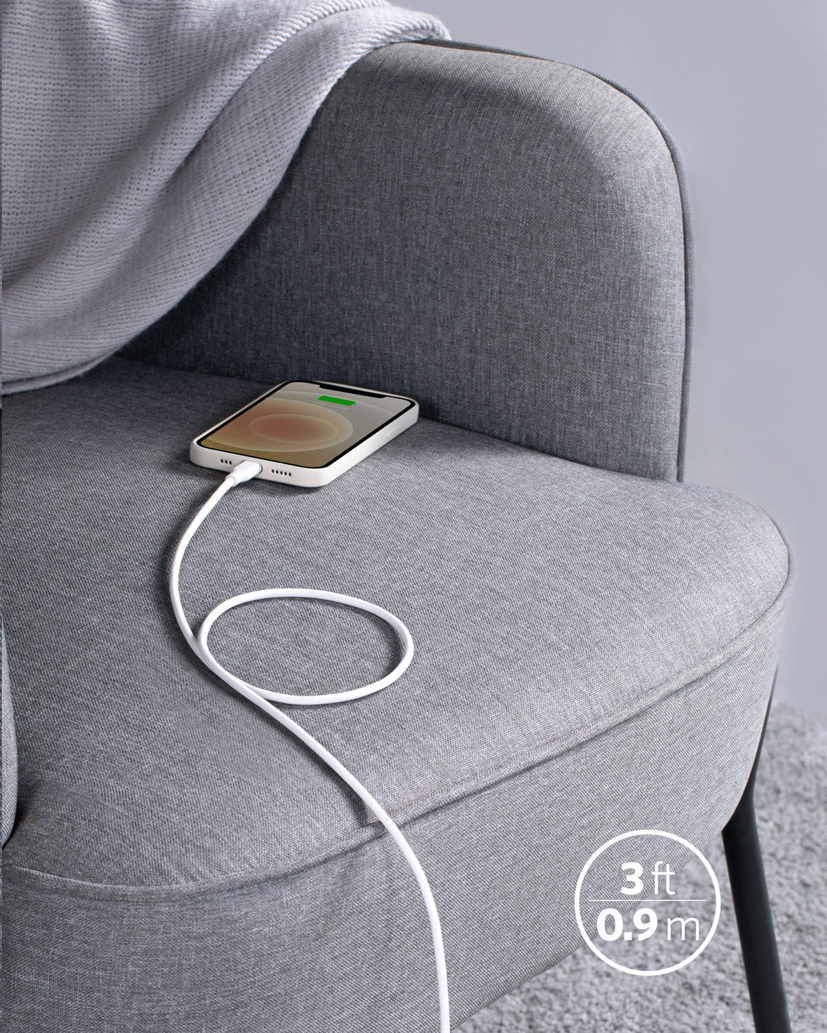 Anker 641 USB-C to Lightning cable, 3-foot silicone flow design, shown coiled with connectors visible.