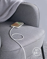Anker 641 USB-C to Lightning cable, 3-foot silicone flow design, shown coiled with connectors visible.