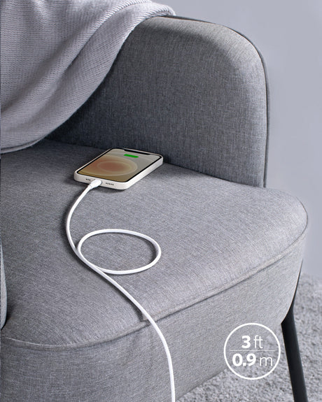 Anker 641 USB-C to Lightning cable, 3-foot silicone flow design, shown coiled with connectors visible.