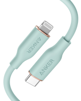 Anker 641 USB-C to Lightning cable, 3 ft silicone braided cord for iPhone charging and data transfer.