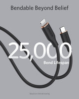 Anker 641 USB-C to Lightning cable, 3 ft silicone flow design, shown coiled with connectors visible on a white background.