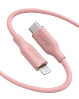 Anker 641 USB-C to Lightning Cable in white silicone, 3 feet long, for charging and syncing Apple devices.