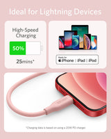 Anker 641 USB-C to Lightning cable in flow design, 3 feet silicone material, shown connected to devices.