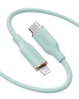 Anker 641 USB-C to Lightning silicone cable, 3 feet long, with a flow design, shown in a close-up image.