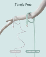 Anker 641 USB-C to Lightning cable, 3 ft silicone flow design, shown coiled with connectors visible for iPhone charging.