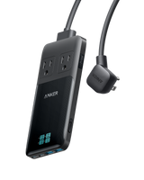 Anker Prime 6-in-1 140W charging station with multiple ports for efficient device charging, shown with connected cables and devices.