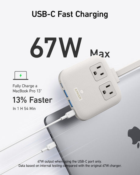 Anker Nano 6-in-1 67W charging station with multiple ports for fast device charging, compact design in black.