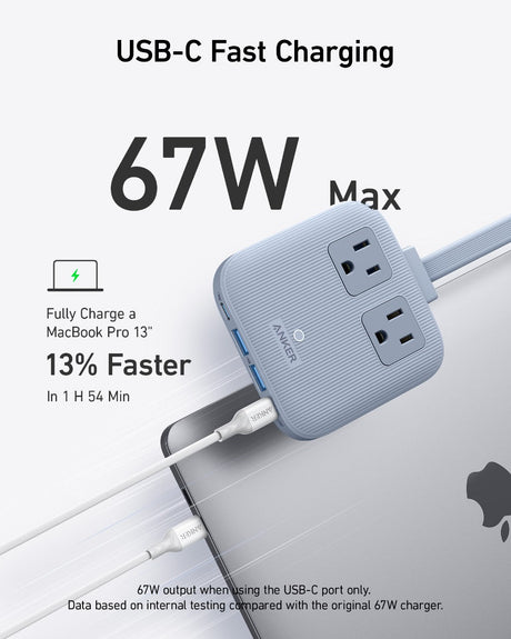 Anker Nano 6-in-1 67W charging station with multiple ports, compact design, and sleek black finish for versatile device charging.