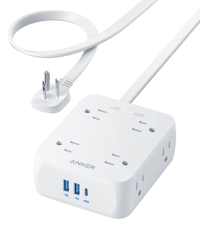 Anker 341 USB Power Strip with multiple charging ports and power button, designed for convenient device charging.