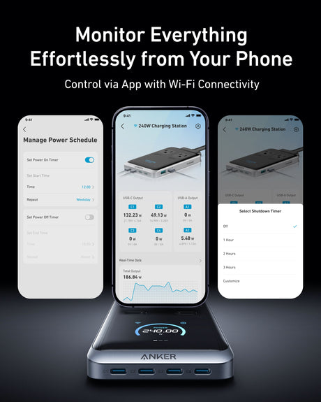 Anker Prime 8-in-1 240W charging station with multiple ports and sleek design, shown on a white surface.