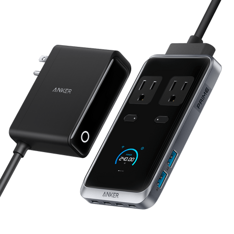 Anker Prime 8-in-1 240W charging station with multiple USB-C and USB-A ports for fast device charging.