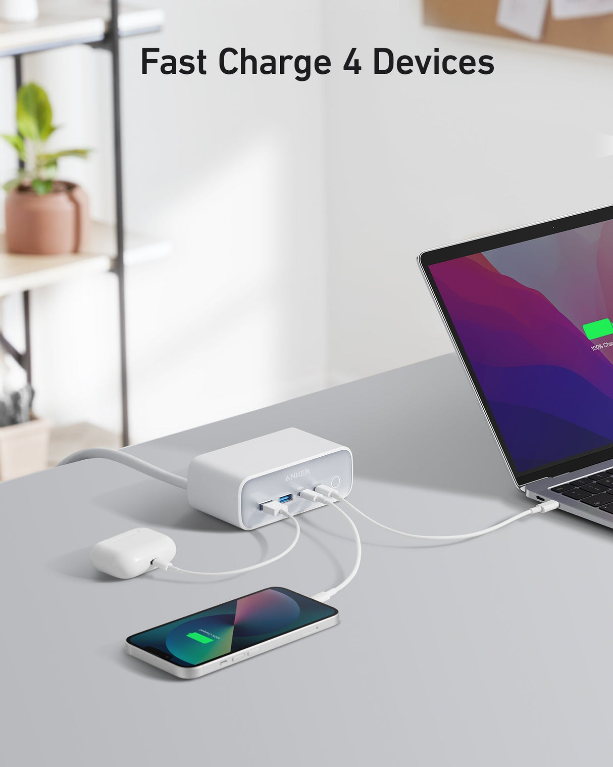 Anker 525 charging station with multiple USB ports, designed for efficient device charging in a sleek, compact setup.
