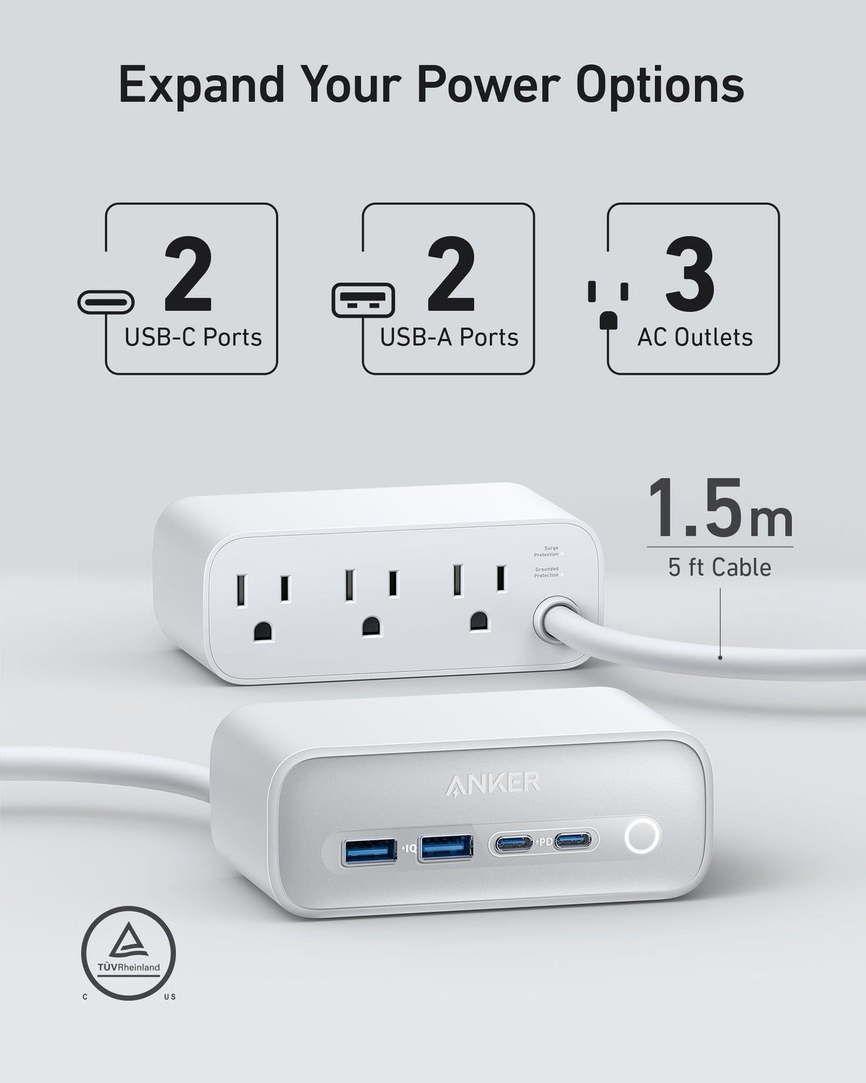 Anker 525 charging station with multiple USB ports for fast device charging, shown in a sleek black design.