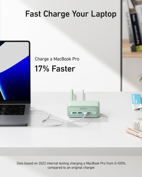 Anker 525 charging station with multiple USB ports for fast device charging, shown on a white background.