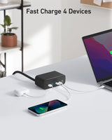 Anker 525 charging station with multiple USB ports for efficient device charging, shown in a sleek, modern design.