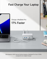 Anker 525 charging station with multiple charging ports, sleek black design, and compact layout for efficient device charging.