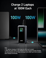 Anker Prime 20,000mAh 200W power bank for charging devices, with multiple USB-C ports and a sleek, portable design.