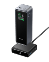 Anker Prime 27,650mAh power bank and 100W charging base, portable charging accessories with sleek design and brand logo.
