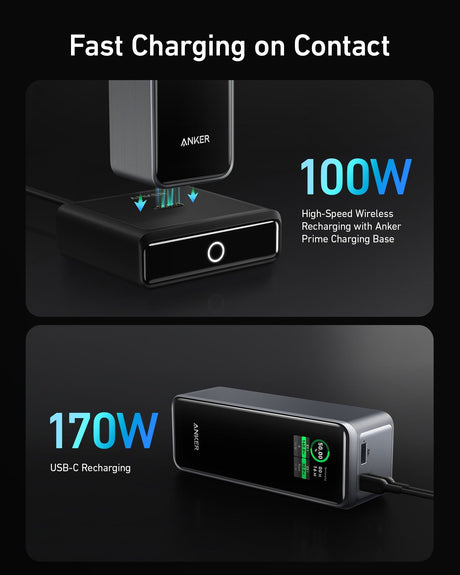 Anker Prime 27,650mAh power bank and 100W charging base, portable power and fast charging station for devices.