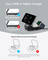 Anker MagGo 3-in-1 wireless charging station, foldable design with multiple charging pads for phone, watch, and earbuds.