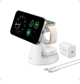 Anker MagGo 3-in-1 wireless charging station with dock stand, showcasing multiple device charging ports and sleek design.