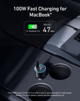 Anker Nano car charger with three USB ports and 167.5W power output, compact design for fast device charging in vehicles.