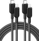 Anker 310 USB-C to Lightning Cable 6 ft 2-Pack, white, flexible cables for charging and syncing Apple devices.