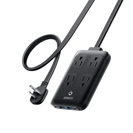 Black Anker 8-in-1 20W charging station with multiple ports for charging devices simultaneously.