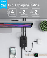 Black Anker 8-in-1 charging station with 20W power, featuring multiple ports for charging devices efficiently.